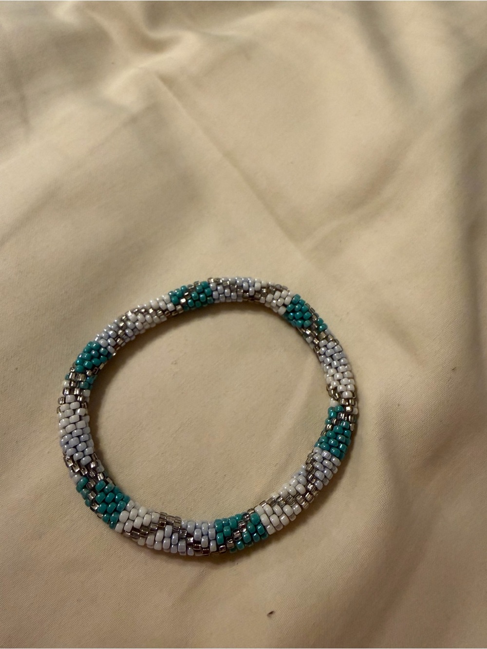 EUC Nepalese roll on Beaded Turquoise & White Stretch Bracelet - bundle